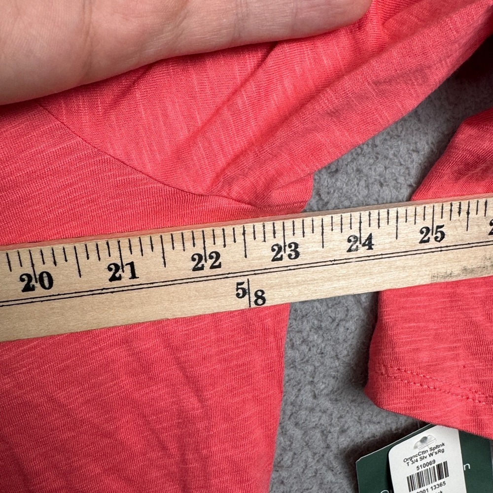 LL Bean Top Womens XL Coral Pink Organic Cotton Split Neck Tee 3/4 Sleeve - Picture 12 of 13